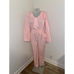VTG 80s 90s Etoile Button Baby Pink Jumpsuit Cotton Soft Large Ruffle Long Sleev